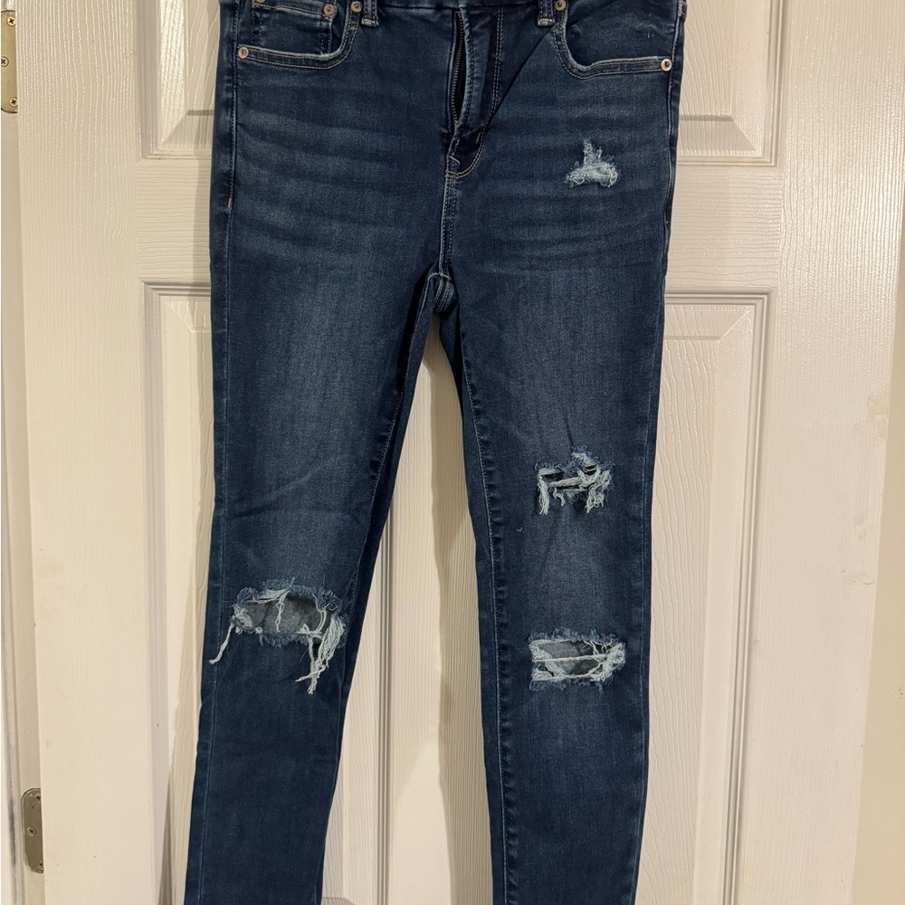 American Eagle Outfitters Dark Blue Distressed Skinny Jeans